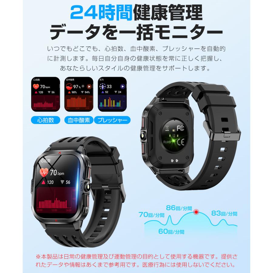 スマートウォッチ メンズ Bluetooth通話 2.01インチ曲面 血中酸素 心拍 歩数 カロリー 健康管理 着信通知 3ATM防水 リストバンド 腕時計 睡眠 400mAh大容量 |  | 08