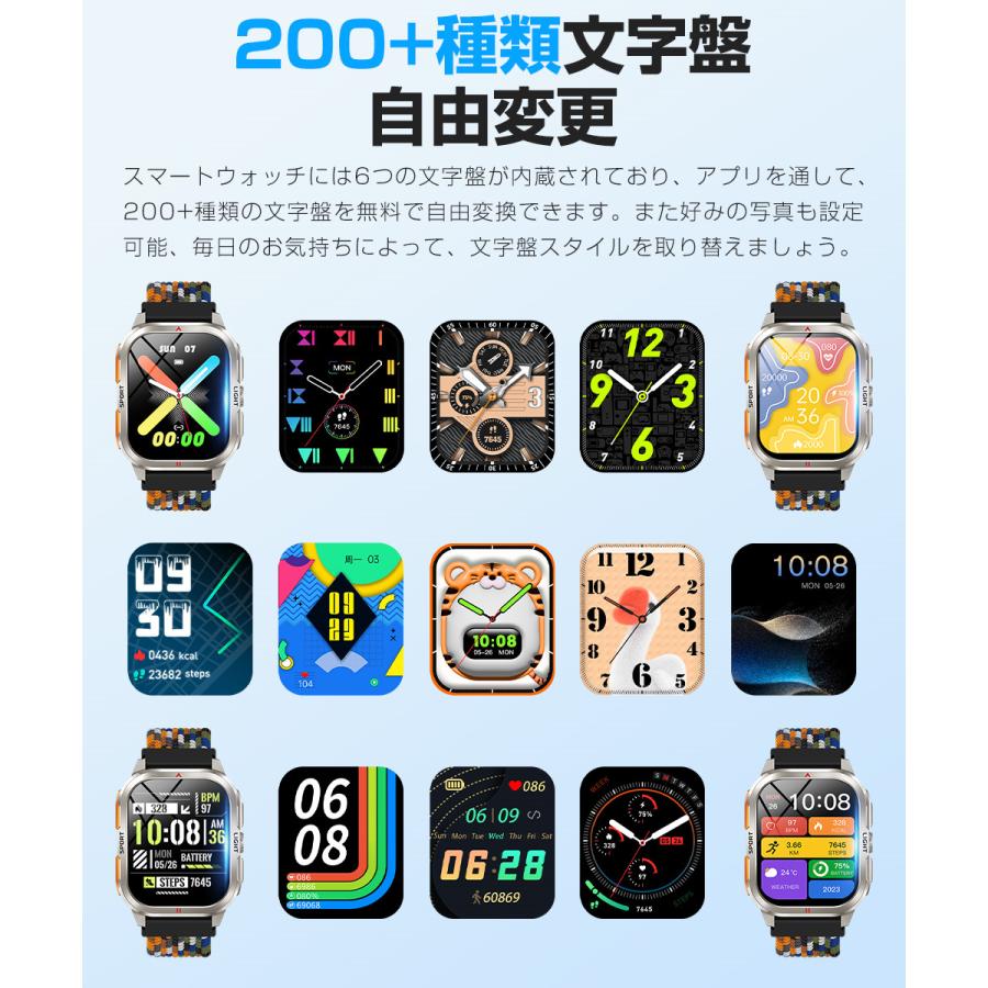 スマートウォッチ メンズ Bluetooth通話 2.01インチ曲面 血中酸素 心拍 歩数 カロリー 健康管理 着信通知 3ATM防水 リストバンド 腕時計 睡眠 400mAh大容量 |  | 11