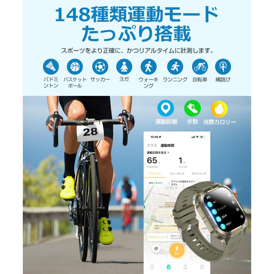 スマートウォッチ メンズ Bluetooth通話 2.01インチ 健康管理 スマートブレスレット 着信通知 IP68防水 耐衝撃 腕時計 睡眠 懐中電灯 S0S機能 350mAh D16 |  | 11