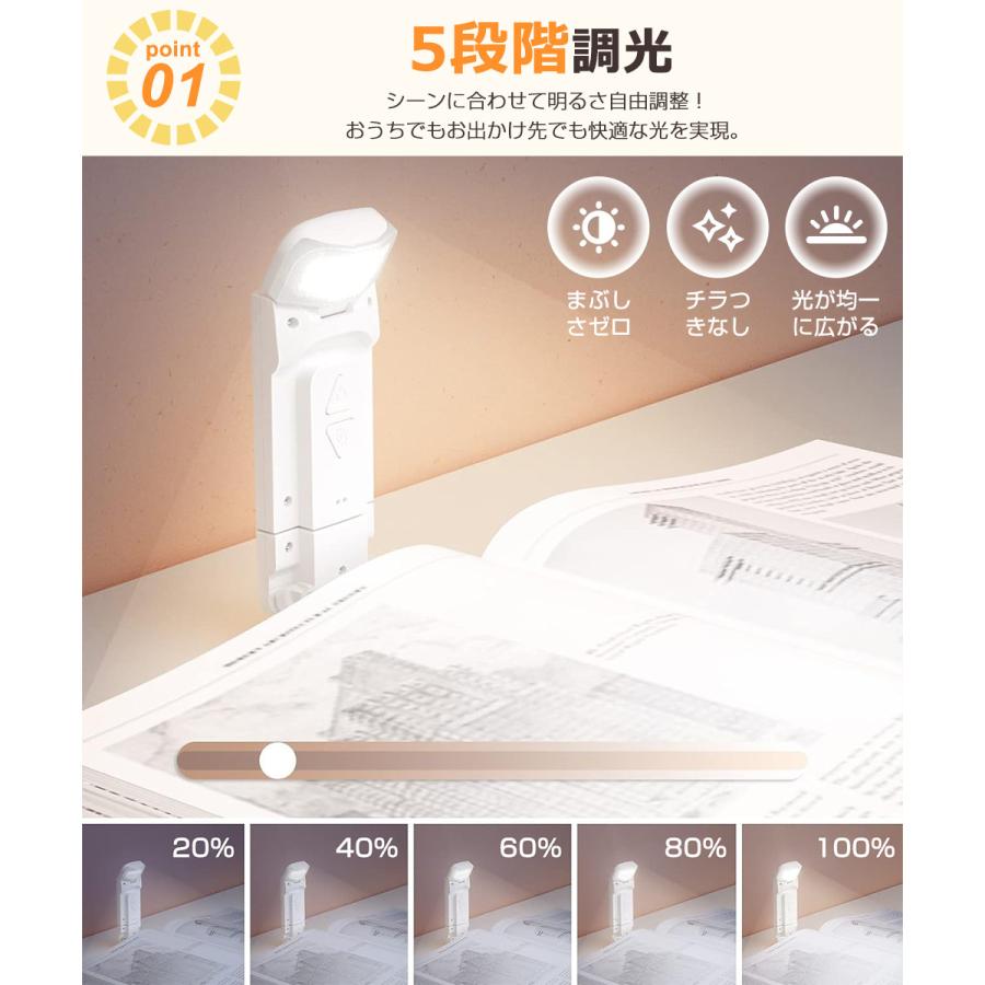 LED ブックライト クリップ型 読書ライト 充電式 読書灯 寝ながら クリップライト ベッド 目に優しい ミニ ライト 明るさ 5段階調光 3種の色温度 明るさ調整 |  | 09