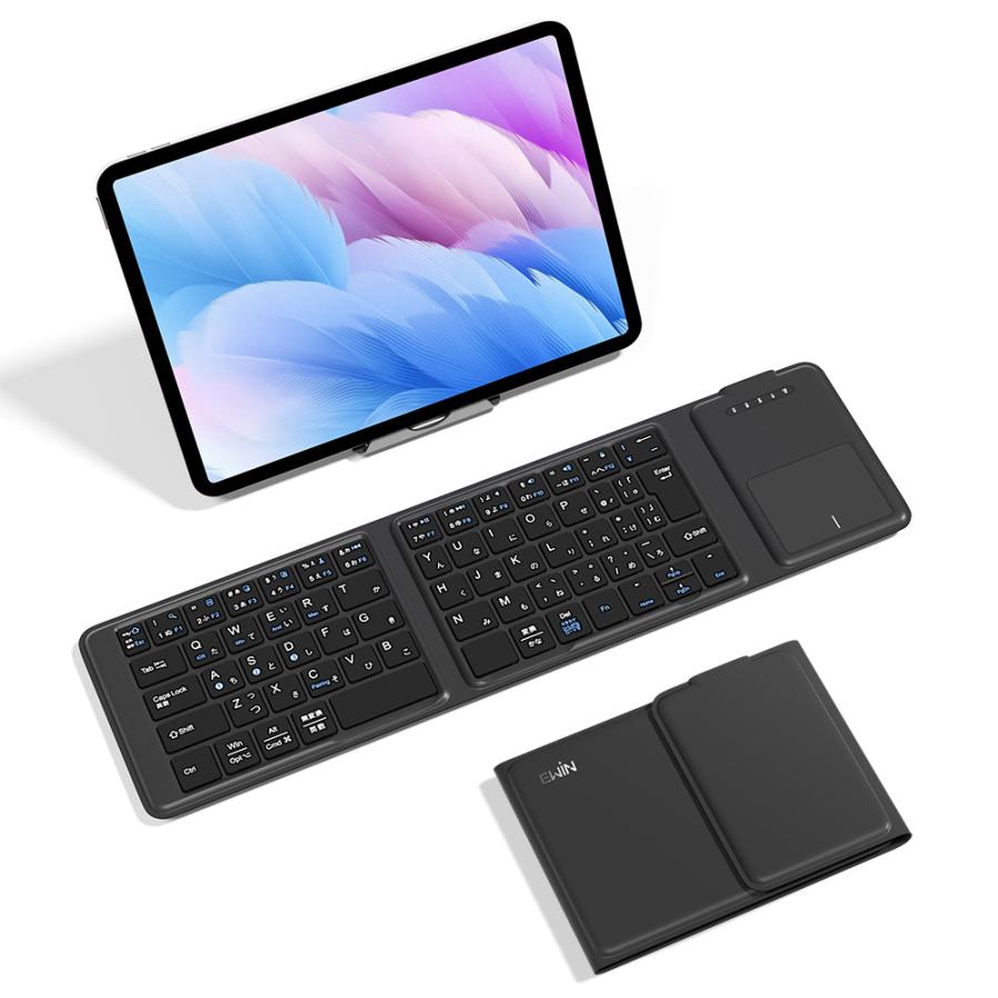 Ewin 折りたたみ キーボード Bluetooth 日本語配列 iPad ワイヤレスキーボード タッチパッド付き iOS Android Windows Mac スマホスタンド付き Type-C充電式 |  | 12
