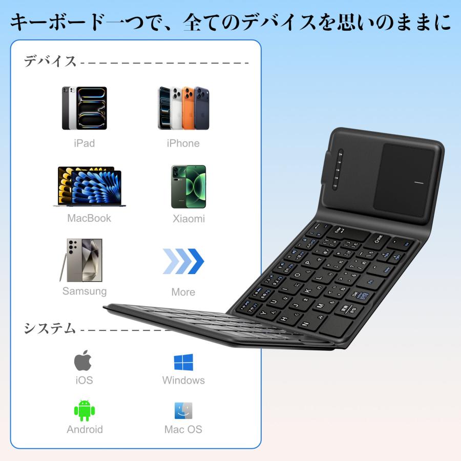 Ewin 折りたたみ キーボード Bluetooth 日本語配列 iPad ワイヤレスキーボード タッチパッド付き iOS Android Windows Mac スマホスタンド付き Type-C充電式 |  | 05