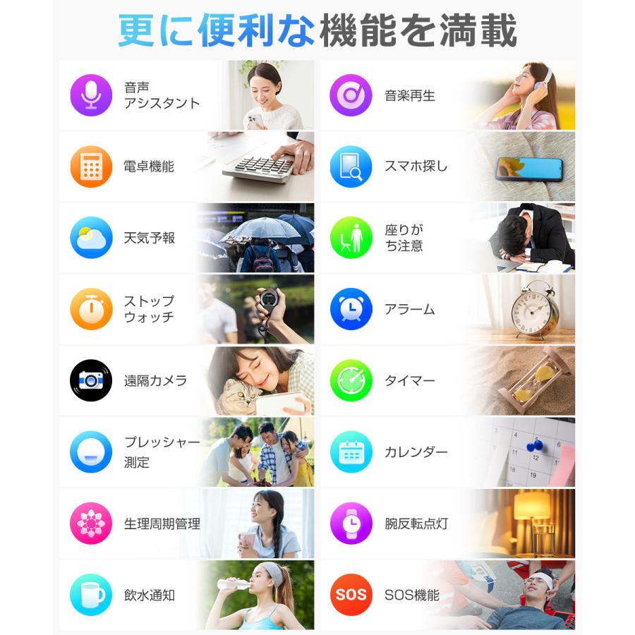 スマートウォッチ レディース メンズ Bluetooth通話 1.75インチ画面 血中酸素 心拍 歩数  健康管理 スマートブレスレット 腕時計 着信通知 IP68防水 QS08 Pro |  | 17