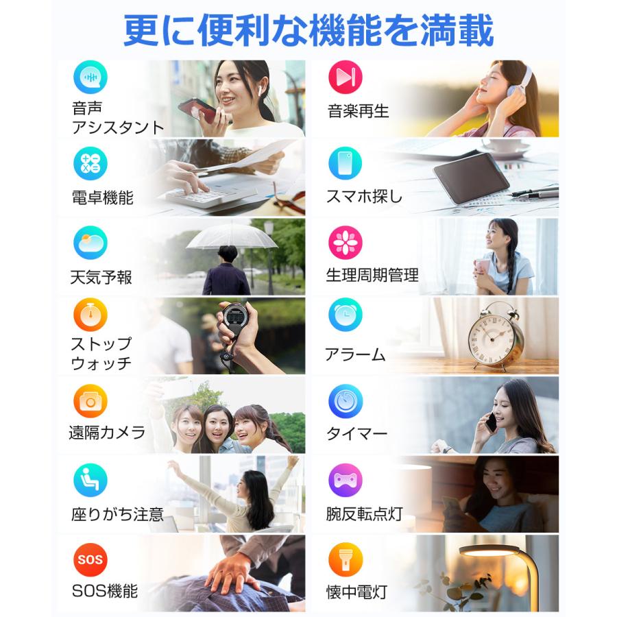 スマートウォッチ メンズ Bluetooth通話 1.85インチ 700mAh大容量 血中酸素 心拍 歩数 カロリー 健康管理 スマートブレスレット 着信通知 IP67防水 腕時計 T15 |  | 17