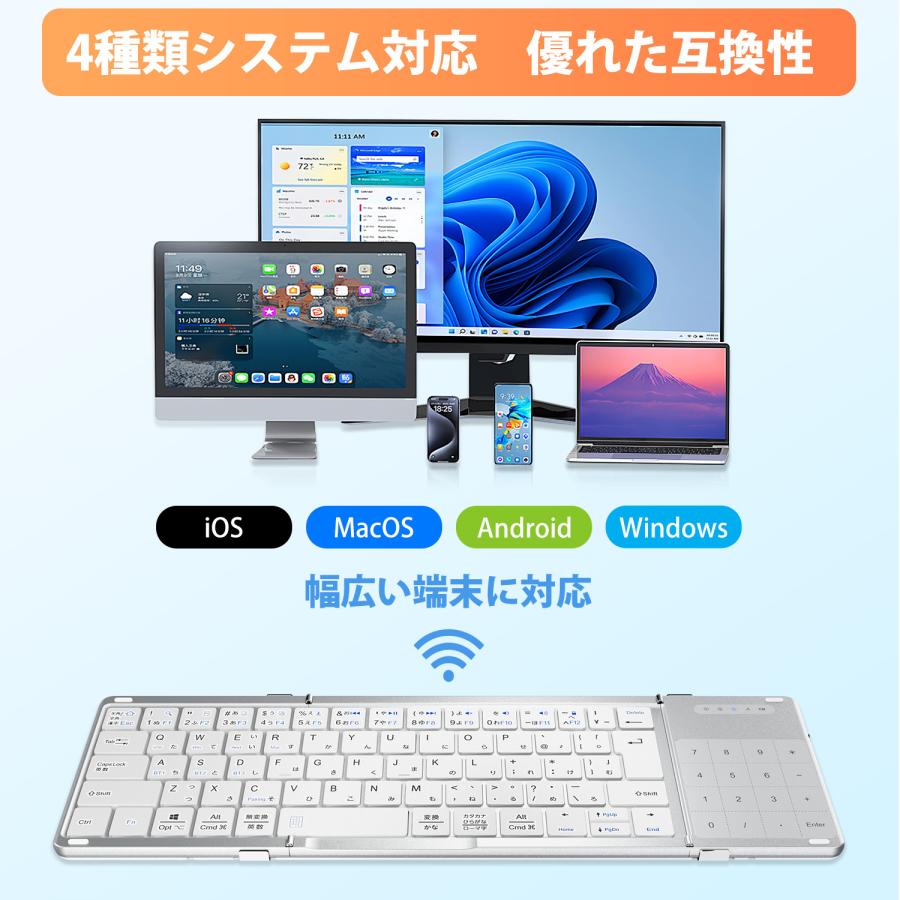 Ewin 折りたたみ キーボード Bluetooth 日本語配列 タッチパッド＆テンキー付き ワイヤレスキーボード iOS Android Windows Mac 三つ折り Type-C充電式 |  | 05