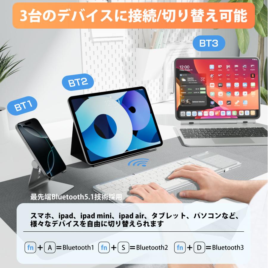 Ewin 折りたたみ キーボード Bluetooth 日本語配列 タッチパッド＆テンキー付き ワイヤレスキーボード iOS Android Windows Mac 三つ折り Type-C充電式 |  | 06