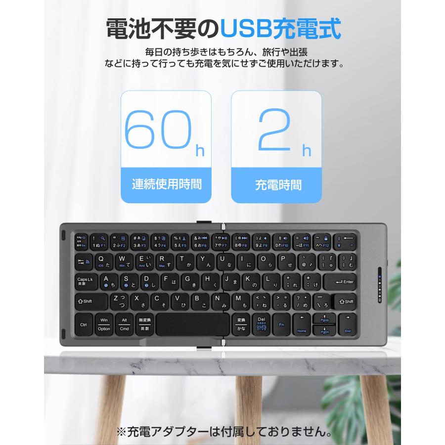 折りたたみキーボード Bluetooth 日本語配列 ワイヤレスキーボード iOS Android Window Mac対応 ブルートゥース キーボード Type-C USB充電 小型 タブレット |  | 05