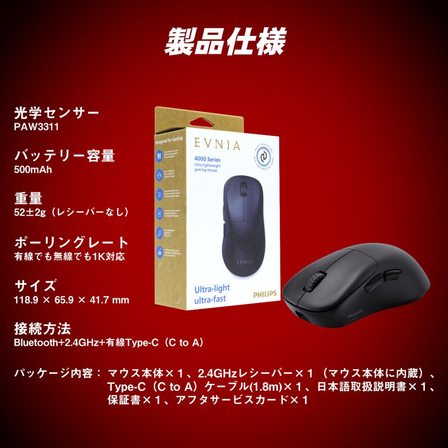 フィリップス ゲーミングマウス Bluetooth+2.4GHz+USB-C有線 ワイヤレスマウス 1ms応答速度 12000DPI 6段階DPI調節 無線 マウス Type-C充電式 6個ボタン Philips |  | 14