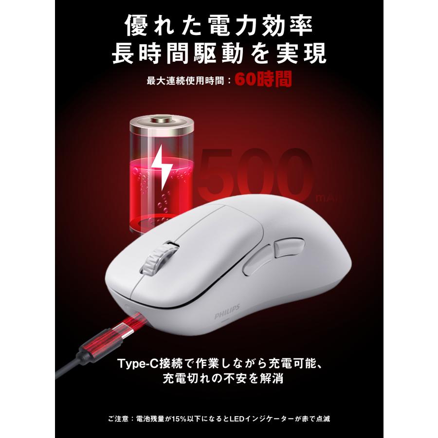 フィリップス ゲーミングマウス Bluetooth+2.4GHz+USB-C有線 ワイヤレスマウス 1ms応答速度 12000DPI 6段階DPI調節 無線 マウス Type-C充電式 6個ボタン Philips |  | 09