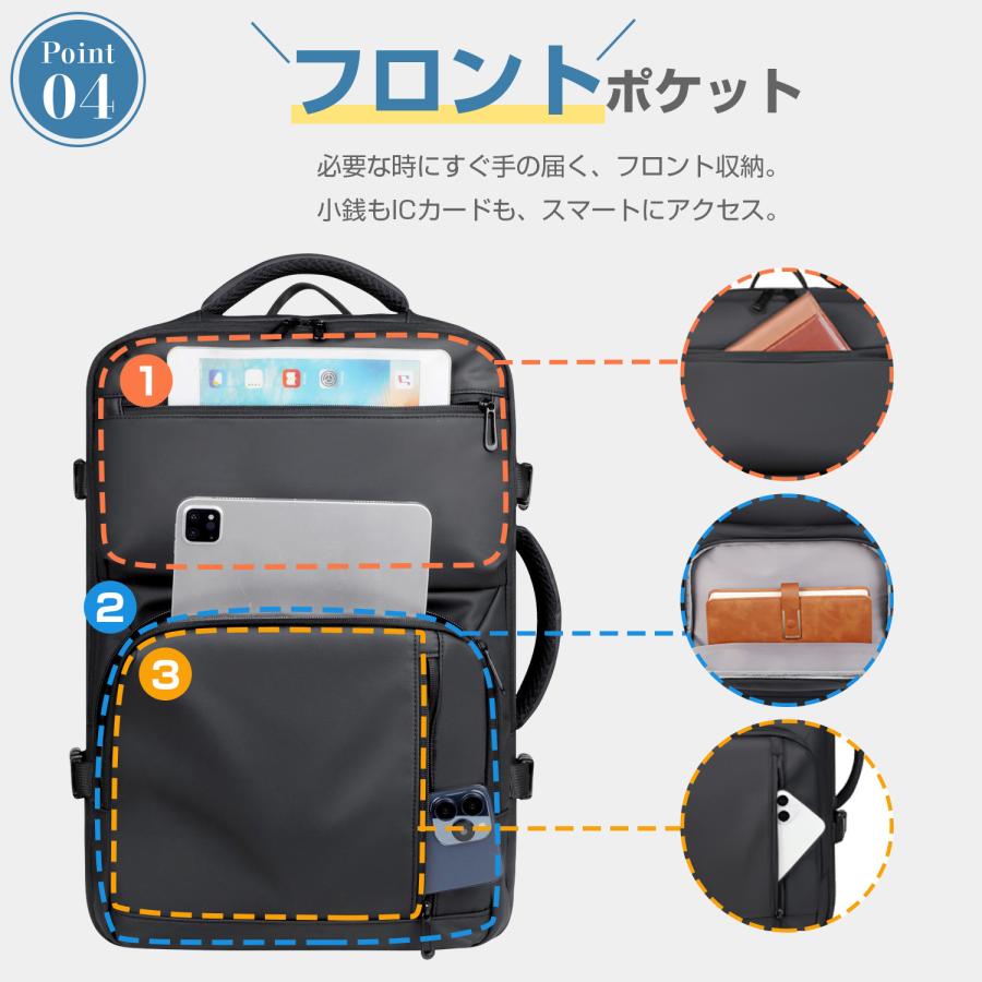 拡張できる リュック メンズ 大容量36L ビジネスバッグ 3Way リュックサック 17インチPC収納 キャリーオン PCリュック 防水 バックパック  180度開閉 男女兼用 |  | 08