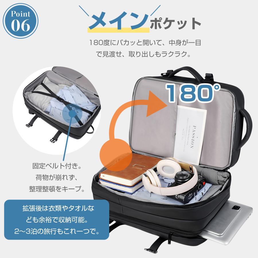 拡張できる リュック メンズ 大容量36L ビジネスバッグ 3Way リュックサック 17インチPC収納 キャリーオン PCリュック 防水 バックパック  180度開閉 男女兼用 |  | 10