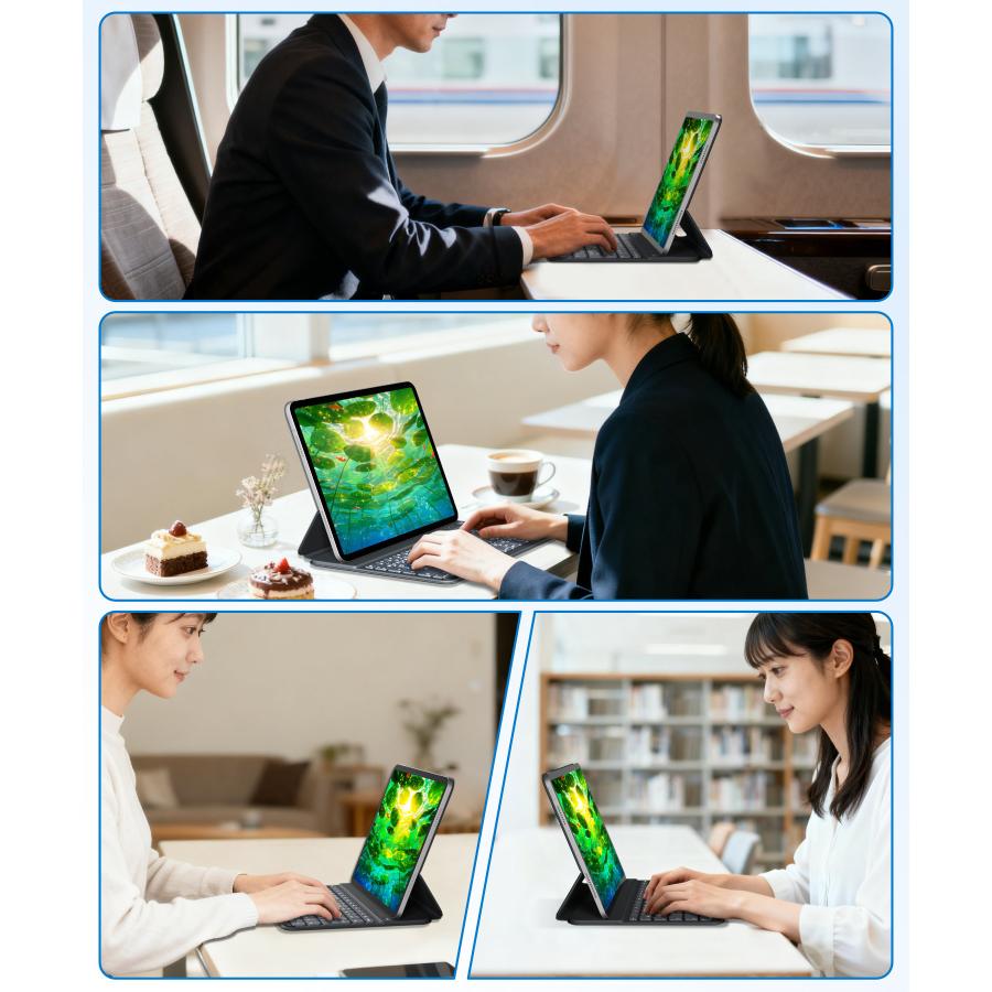 iPad A16 第11世代 第10世代 キーボード付きケース 日本語配列 iPad Air 11インチ M3 M2 iPad Air 10.9インチ 一体型 Bluetooth キーボード ボタン電池式 極軽量 | EWIN | 12