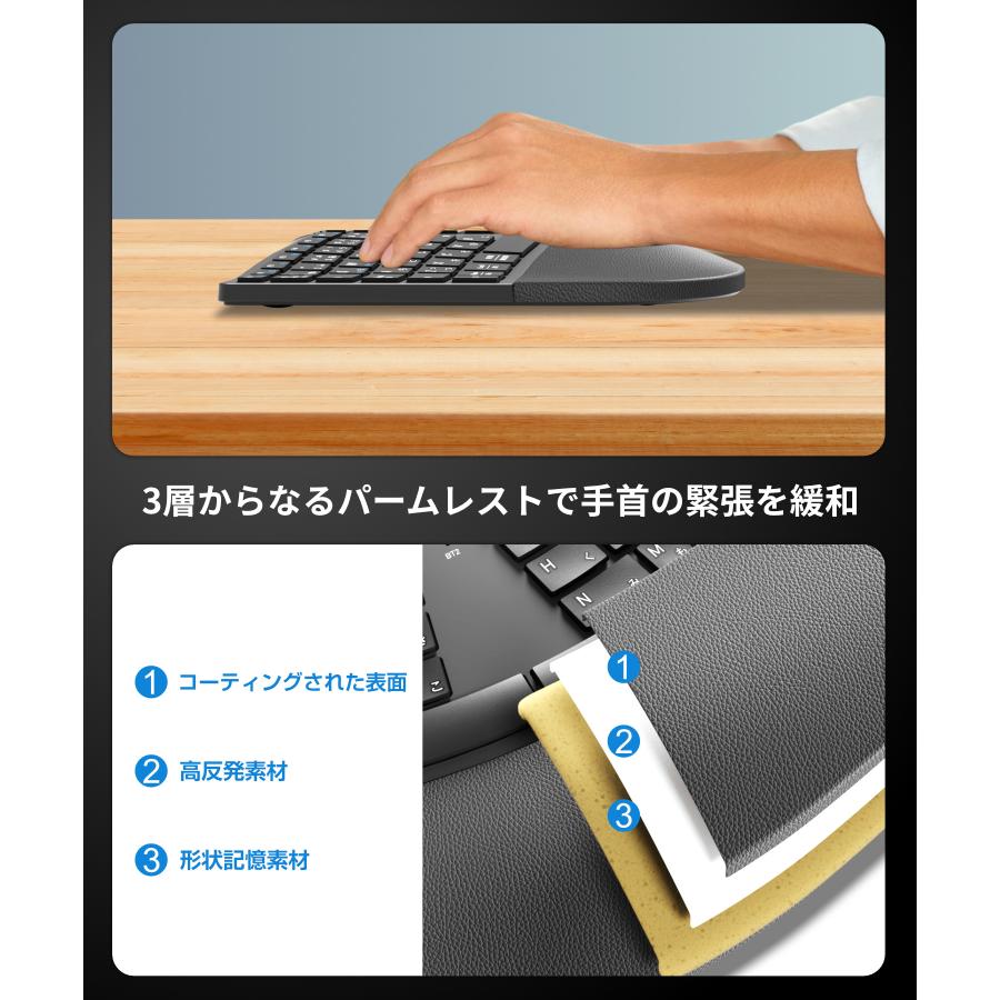 Bluetooth&2.4GHz両対応 エルゴノミクス キーボード 日本語配列 Bluetoothキーボード 3台同時接続 ワイヤレスキーボード テンキー付き 左右分離型 人間工学 |  | 09