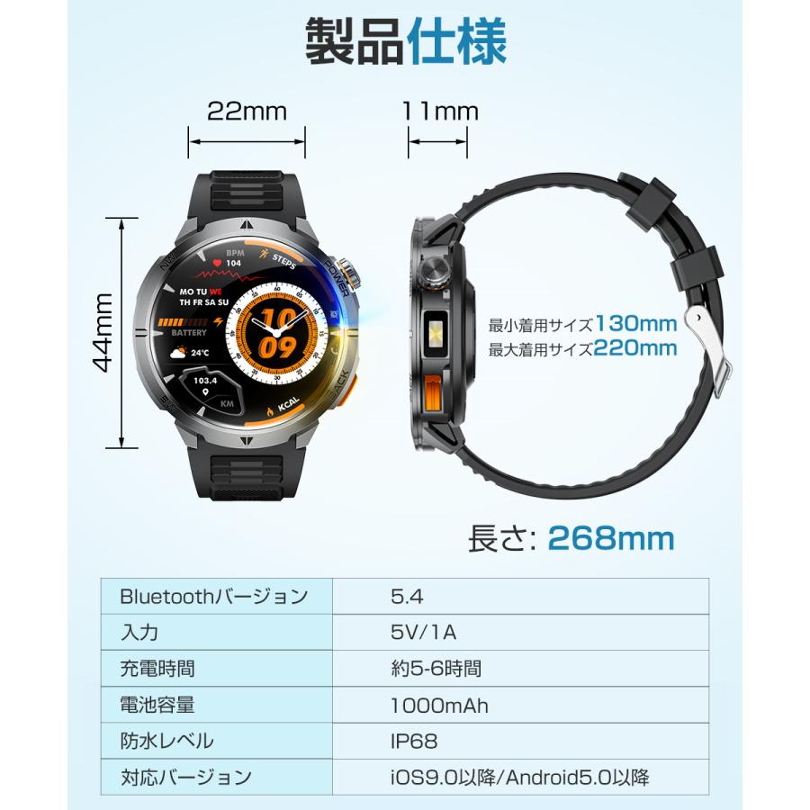 スマートウォッチ メンズ Bluetooth通話 1.7インチ超大画面 1000mAh大容量バッテリー血中酸素 心拍 歩数 カロリー 健康管理 着信通知 IP67防水 腕時計 QS58 |  | 19