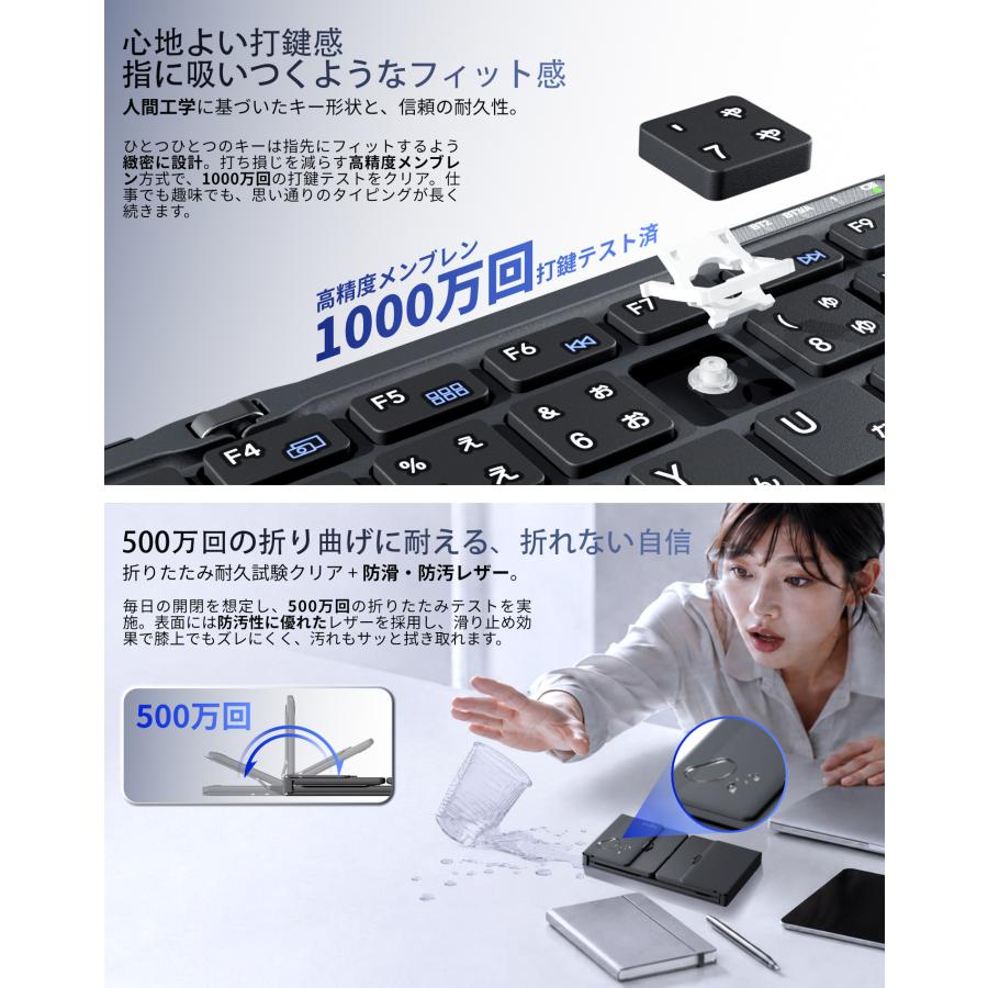Ewin 折りたたみ キーボード Bluetooth 日本語配列 タッチパッド&テンキー付き ワイヤレスキーボード iOS Windows Mac対応 3台同時接続 意匠登録済 |  | 08