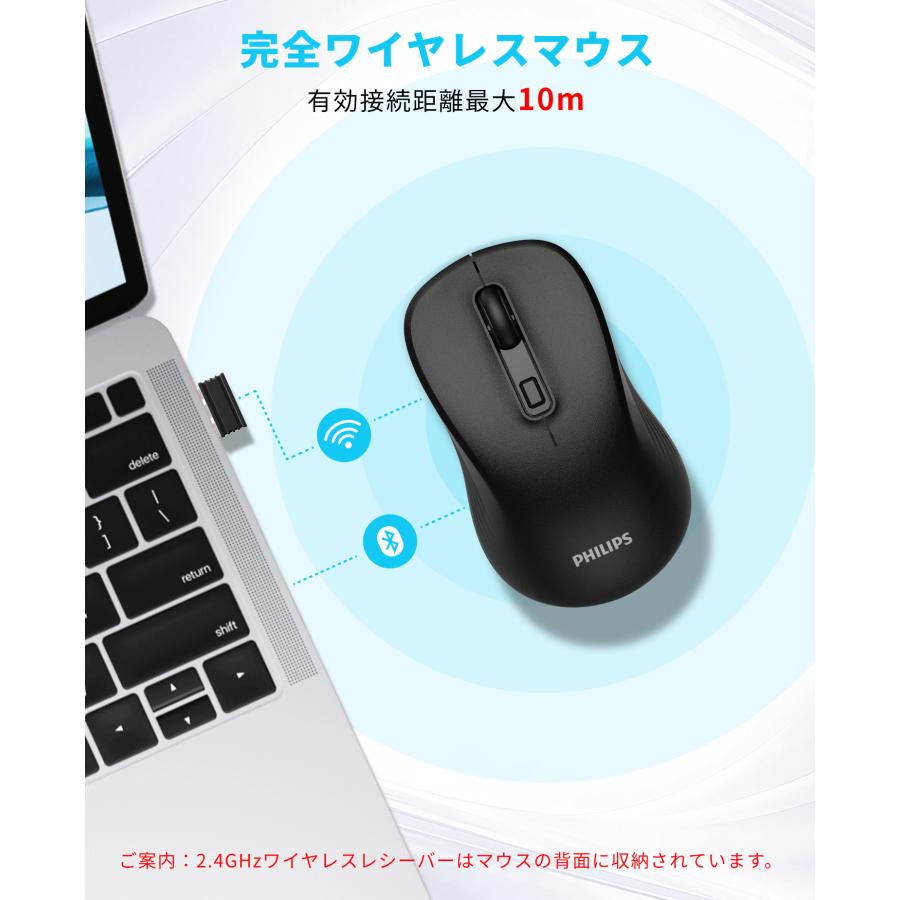 マウス ワイヤレスマウス フィリップス 無線 静音 3段階DPI Windows/mac/Chromebook/iOS/iPadOS/Android 対応 軽量 小型 Bluetooth&2.4GHz |  | 05