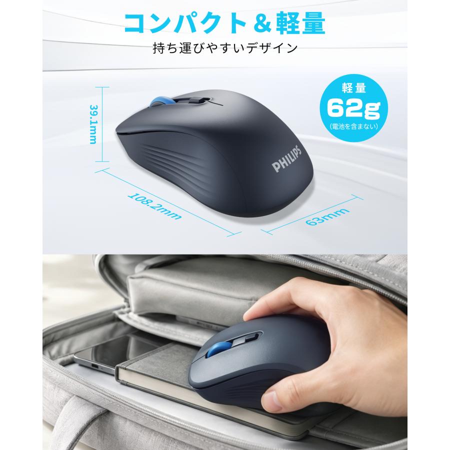 マウス ワイヤレスマウス フィリップス 無線 静音 3段階DPI Windows/mac/Chromebook/iOS/iPadOS/Android 対応 軽量 小型 Bluetooth&2.4GHz |  | 10