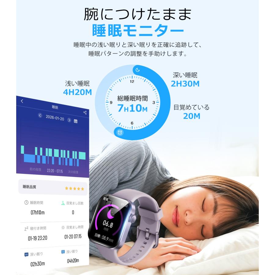 スマートウォッチ Bluetooth5.4 通話機能 IP68防水 1.85インチ 心拍 歩数計 血中酸素 着信通知 睡眠検測 生理周期 iPhone Android 腕時計 DM60 レーディス |  | 21