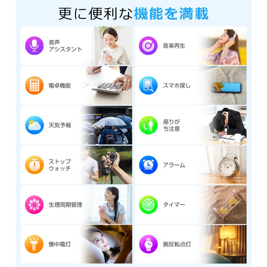 スマートウォッチ Bluetooth5.4 通話機能 IP68防水 1.85インチ 心拍 歩数計 血中酸素 着信通知 睡眠検測 生理周期 iPhone Android 腕時計 DM60 レーディス |  | 23