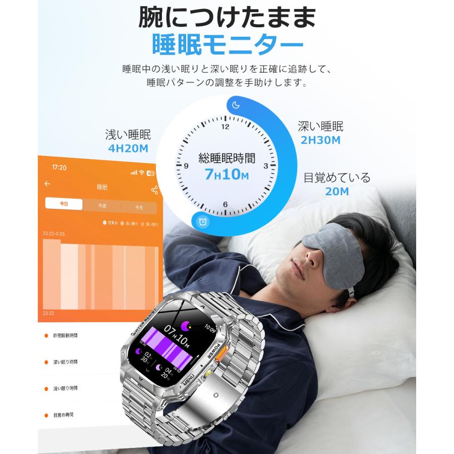 スマートウォッチ メンズ Bluetooth通話 2.01インチ 1400mAh大容量バッテリー血中酸素 心拍 歩数 カロリー 健康管理 着信通知 IPX8防水 腕時計 QS28 |  | 15