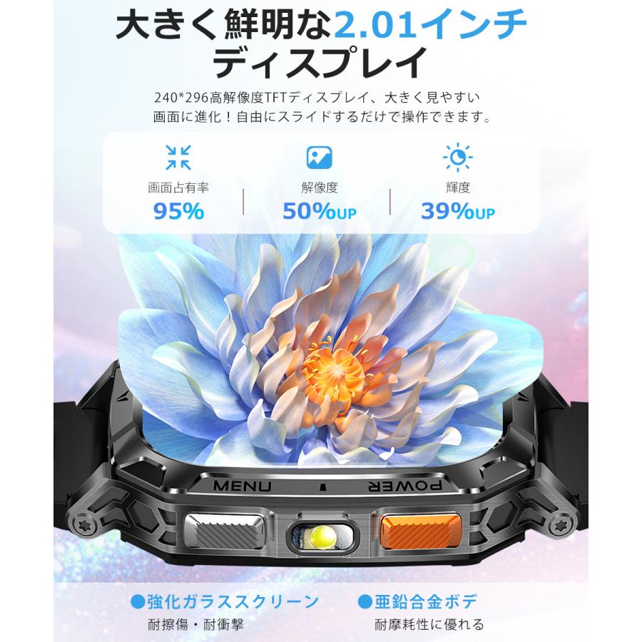 スマートウォッチ メンズ Bluetooth通話 2.01インチ 1400mAh大容量バッテリー血中酸素 心拍 歩数 カロリー 健康管理 着信通知 IPX8防水 腕時計 QS28 |  | 10