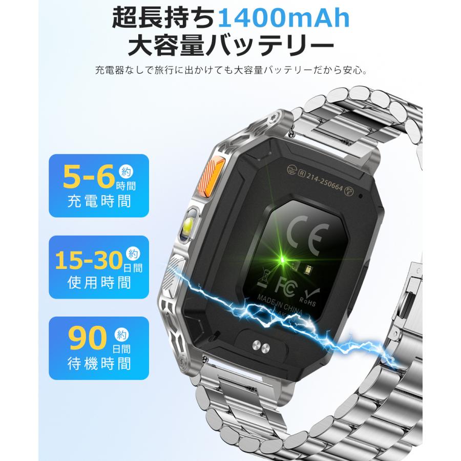 スマートウォッチ メンズ Bluetooth通話 2.01インチ 1400mAh大容量バッテリー血中酸素 心拍 歩数 カロリー 健康管理 着信通知 IPX8防水 腕時計 QS28 |  | 11