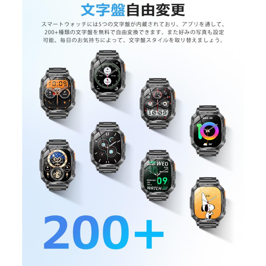 スマートウォッチ メンズ Bluetooth通話 2.01インチ 1400mAh大容量バッテリー血中酸素 心拍 歩数 カロリー 健康管理 着信通知 IPX8防水 腕時計 QS28 |  | 12