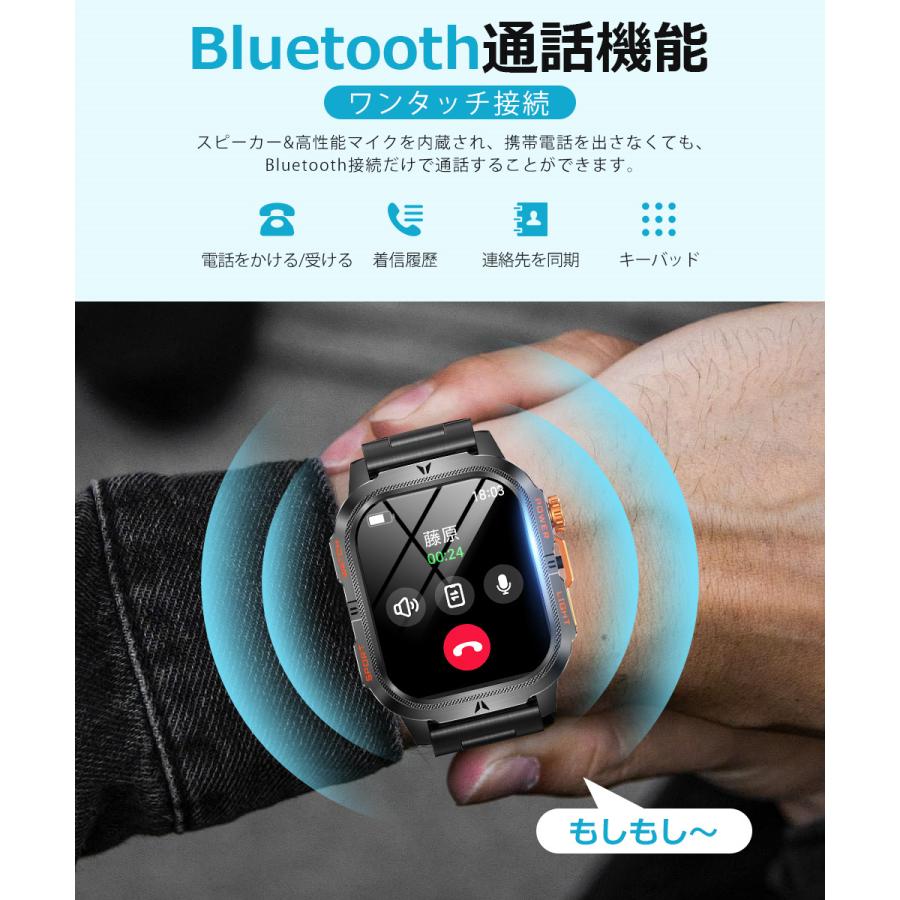 スマートウォッチ メンズ Bluetooth通話 2.01インチ 1200mAh大容量バッテリー 血中酸素 心拍 歩数 カロリー 健康管理 着信通知 IP68防水 腕時計 QS38 |  | 07