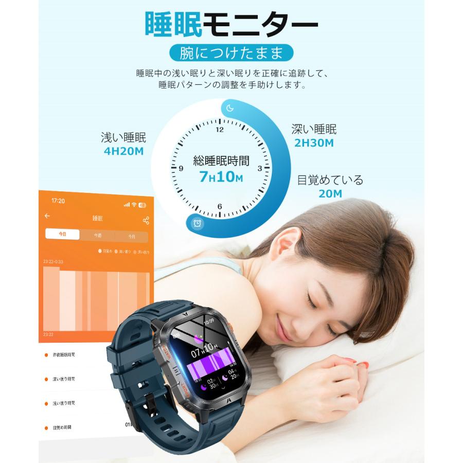 スマートウォッチ メンズ Bluetooth通話 2.01インチ 1200mAh大容量バッテリー 血中酸素 心拍 歩数 カロリー 健康管理 着信通知 IP68防水 腕時計 QS38 |  | 15