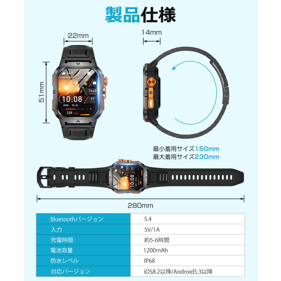 スマートウォッチ メンズ Bluetooth通話 2.01インチ 1200mAh大容量バッテリー 血中酸素 心拍 歩数 カロリー 健康管理 着信通知 IP68防水 腕時計 QS38 |  | 21