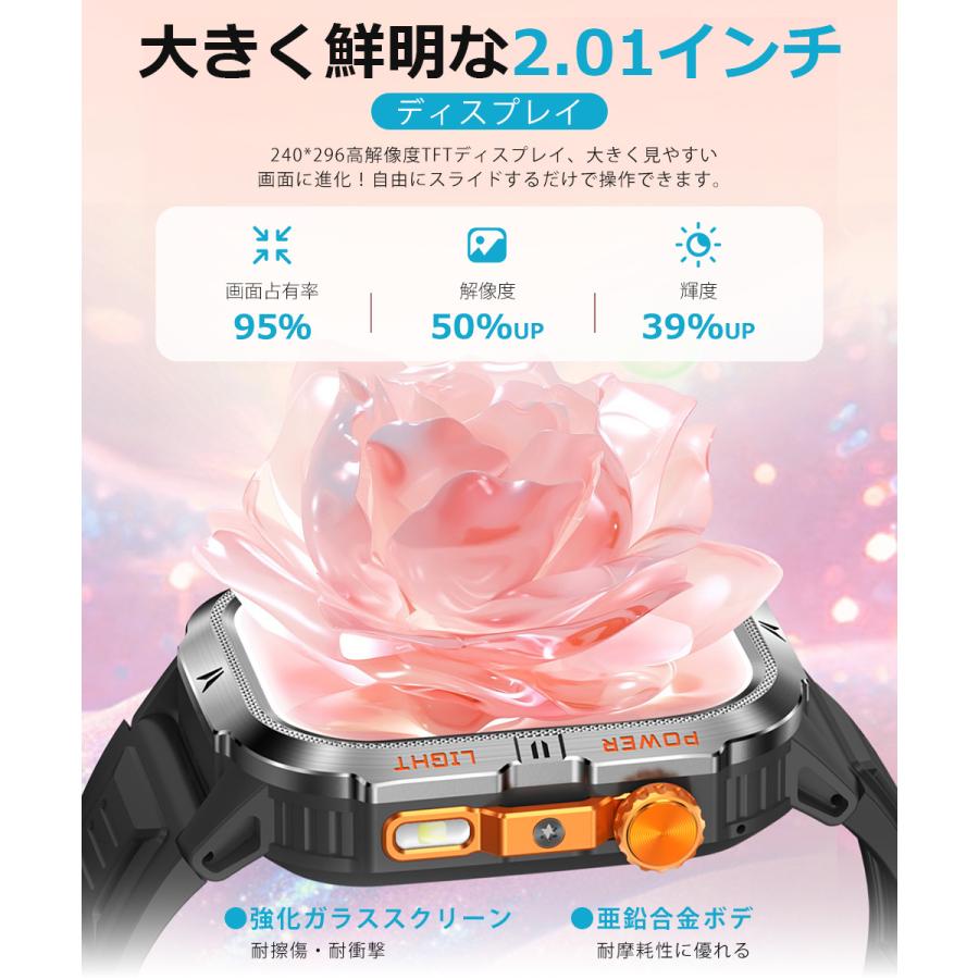 スマートウォッチ メンズ Bluetooth通話 2.01インチ 1200mAh大容量バッテリー 血中酸素 心拍 歩数 カロリー 健康管理 着信通知 IP68防水 腕時計 QS38 |  | 10