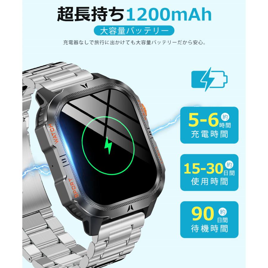 スマートウォッチ メンズ Bluetooth通話 2.01インチ 1200mAh大容量バッテリー 血中酸素 心拍 歩数 カロリー 健康管理 着信通知 IP68防水 腕時計 QS38 |  | 11