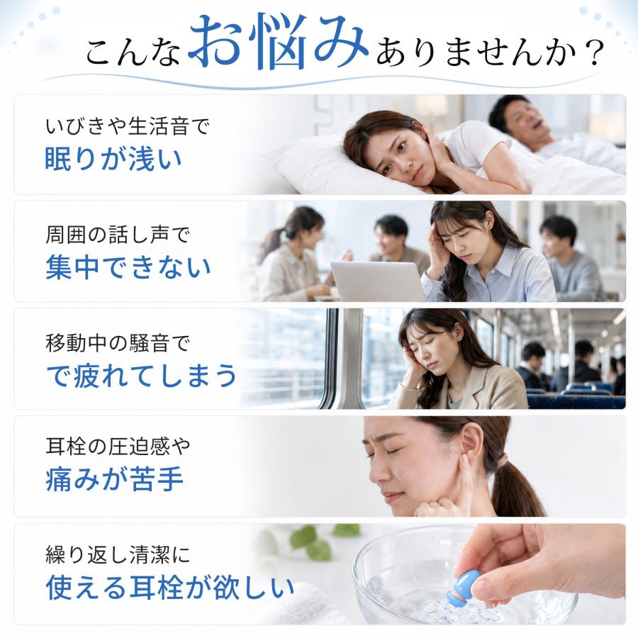耳栓 睡眠用 28dB遮音 ライブ用 防音 イヤープラグ シリコン 騒音対策 勉強 仕事 飛行機 新幹線 コンサート 水洗い可能 繰り返し使える S/M/L 3サイズ |  | 05