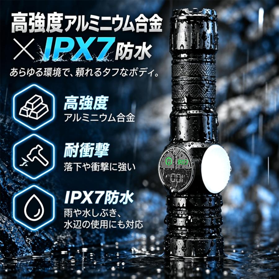 懐中電灯 LED 強力 ライト ハンディライト 高輝度 COBライト 10000ルーメン 5000mAh大容量 IPX7防水 マグネット付き 防災 ストラップ付き 充電 電池両対応 |  | 14