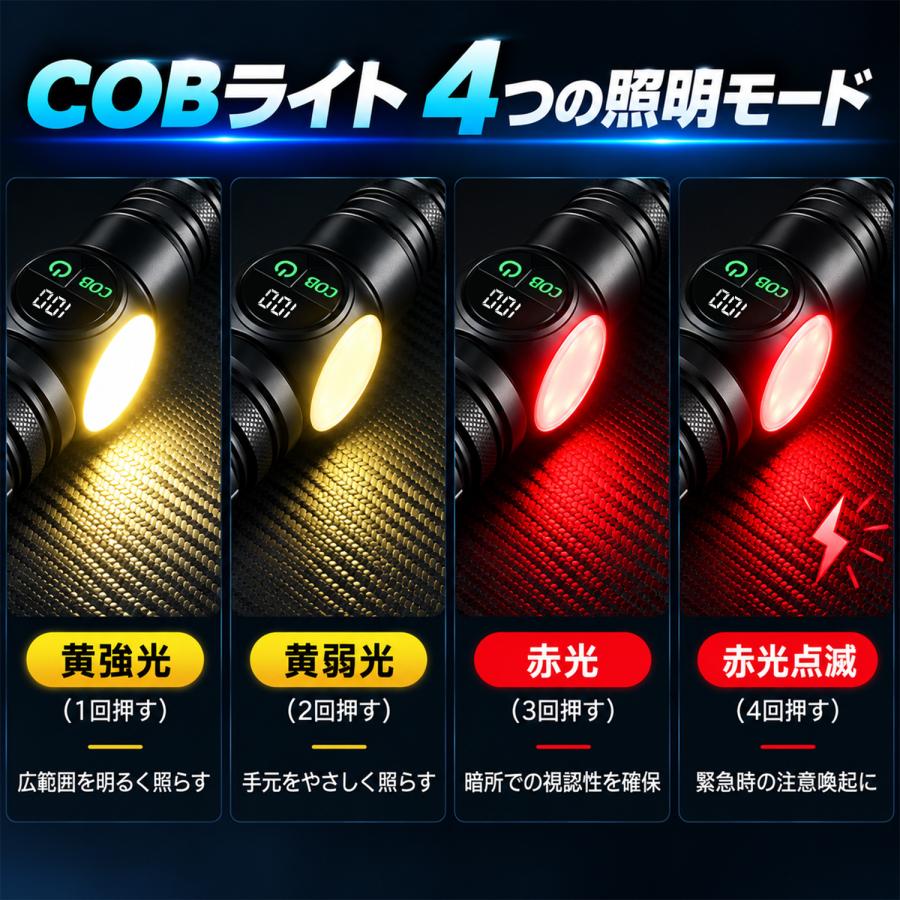 懐中電灯 LED 強力 ライト ハンディライト 高輝度 COBライト 10000ルーメン 5000mAh大容量 IPX7防水 マグネット付き 防災 ストラップ付き 充電 電池両対応 |  | 09