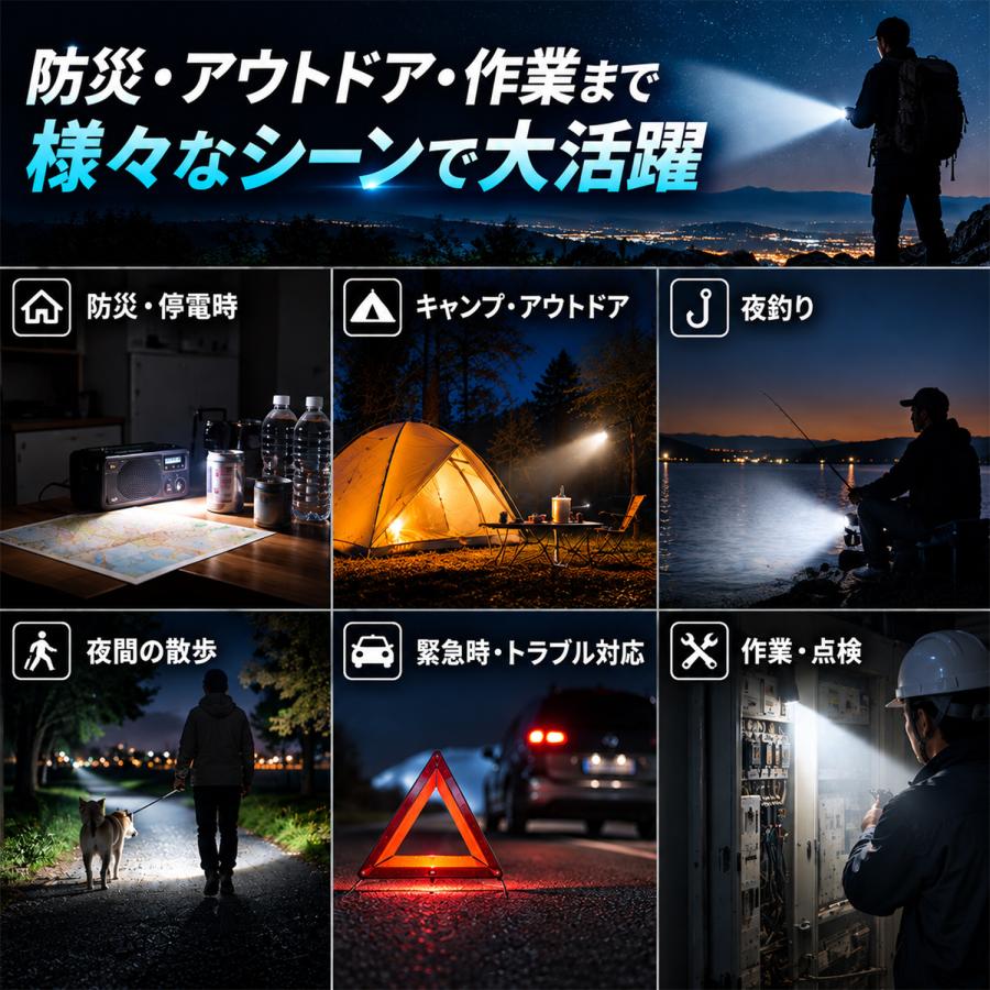 懐中電灯 LED 強力ライト ハンディライト 高輝度 COBライト 10000ルーメン 5000mAh大容量 IPX7防水 マグネット付き 防災 ストラップ付き 充電 電池両対応 |  | 16