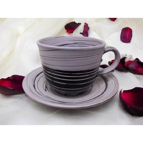 コーヒーカップ＆ソーサー　常滑焼　憲児作 グレーライン　黒ボーダー　練り込み　 和陶器 | 