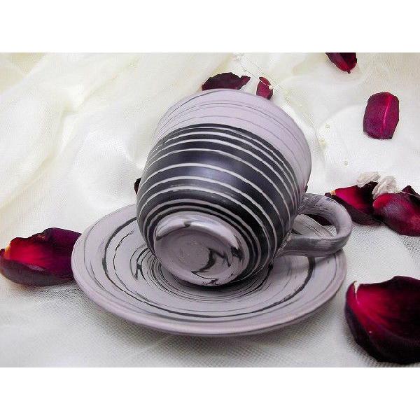 コーヒーカップ＆ソーサー　常滑焼　憲児作 グレーライン　黒ボーダー　練り込み　 和陶器 |  | 01