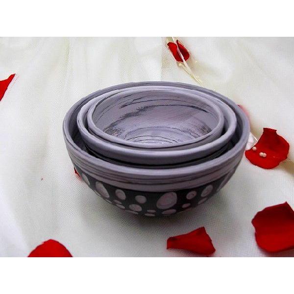 茶わん　常滑焼　憲児作 グレーライン黒水玉カット練り込み　3点セット　和陶器 |  | 01