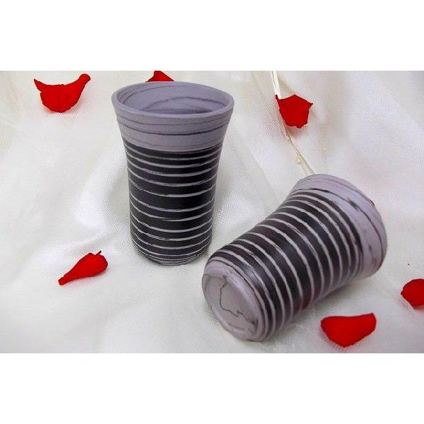 常滑焼憲児作　グレーライン 黒ボーダー細練り込み夫婦湯呑,和陶器 |  | 01