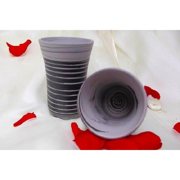 常滑焼憲児作　グレーライン 黒ボーダー細練り込み夫婦湯呑,和陶器 |  | 02