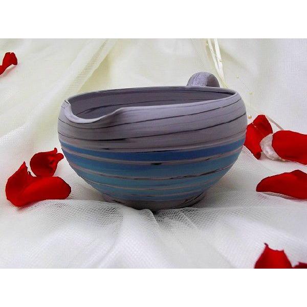 湯冷まし　常滑焼　憲児作　グレーライン水色ボーダー練り込み　スープカップ　和陶器 | 