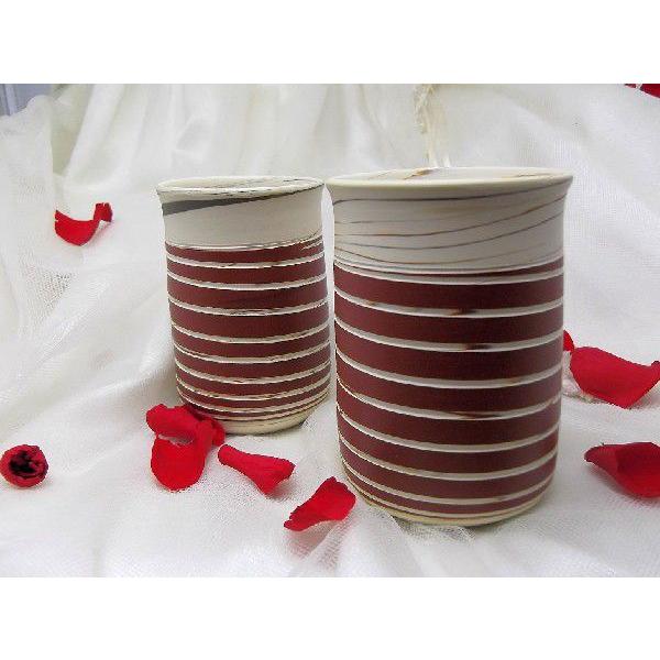 常滑焼憲児作 赤ボーダー練り込み夫婦湯呑,和陶器 | 