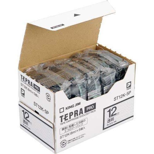 テプラ・プロ　テープカートリッジ　エコパック5コ入り　黒文字　キングジム　透明ラベル　ST12K-5P　4971660763344（20セット）