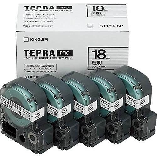 テプラ・プロ　テープカートリッジ　エコパック5コ入り　キングジム　透明ラベル　黒文字　ST18K-5P　4971660763351（10セット）