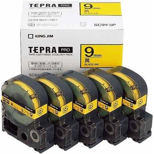 テプラ・プロ テープカートリッジ 5コ入り カラーラベル パステル 黄 9mm SC9Y-5P キングジム 4971660763382（10セット）