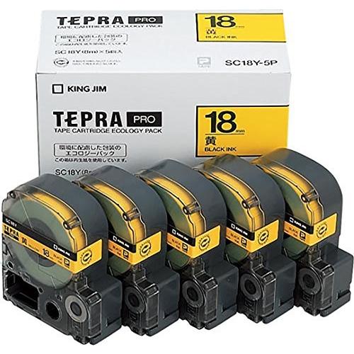 [単価5514円・5セット]キングジム テープカートリッジ テプラPRO SC18Y-5P 18mm 5個 黄/黒文字（5セット）