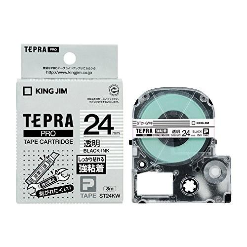 テプラ PRO テープカートリッジ 強粘着ラベル 24mm 黒文字 透明 ST24KW キングジム 4971660772841（10セット）