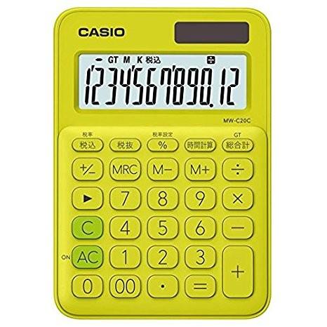 MW-C20C-YG-N　カシオ 電卓 12桁 （ライムグリーン）CASIO カラフル電卓 ミニジャストタイプ MW-C20C-YG （5セット）｜tag