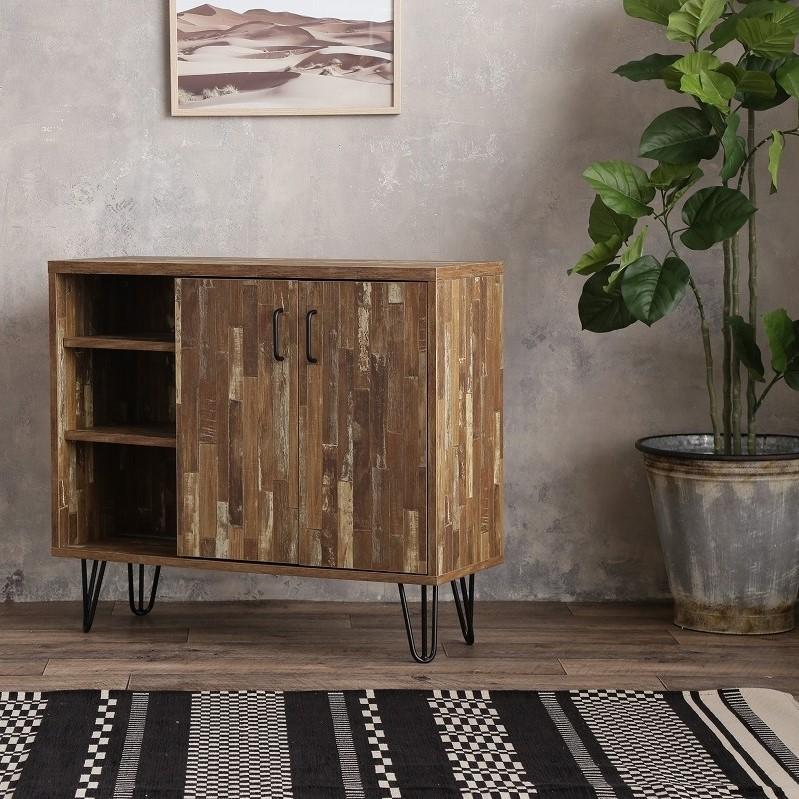 冬バーゲン リビング ヴィンテージ風 おしゃれ キチン収納 収納 ミドルボード オシャレなインテリアでお部屋のコーディネートを楽しめます キャビネット 扉付 オープン棚オシャレ寄木柄 寝室 テレビ台 キャビネット